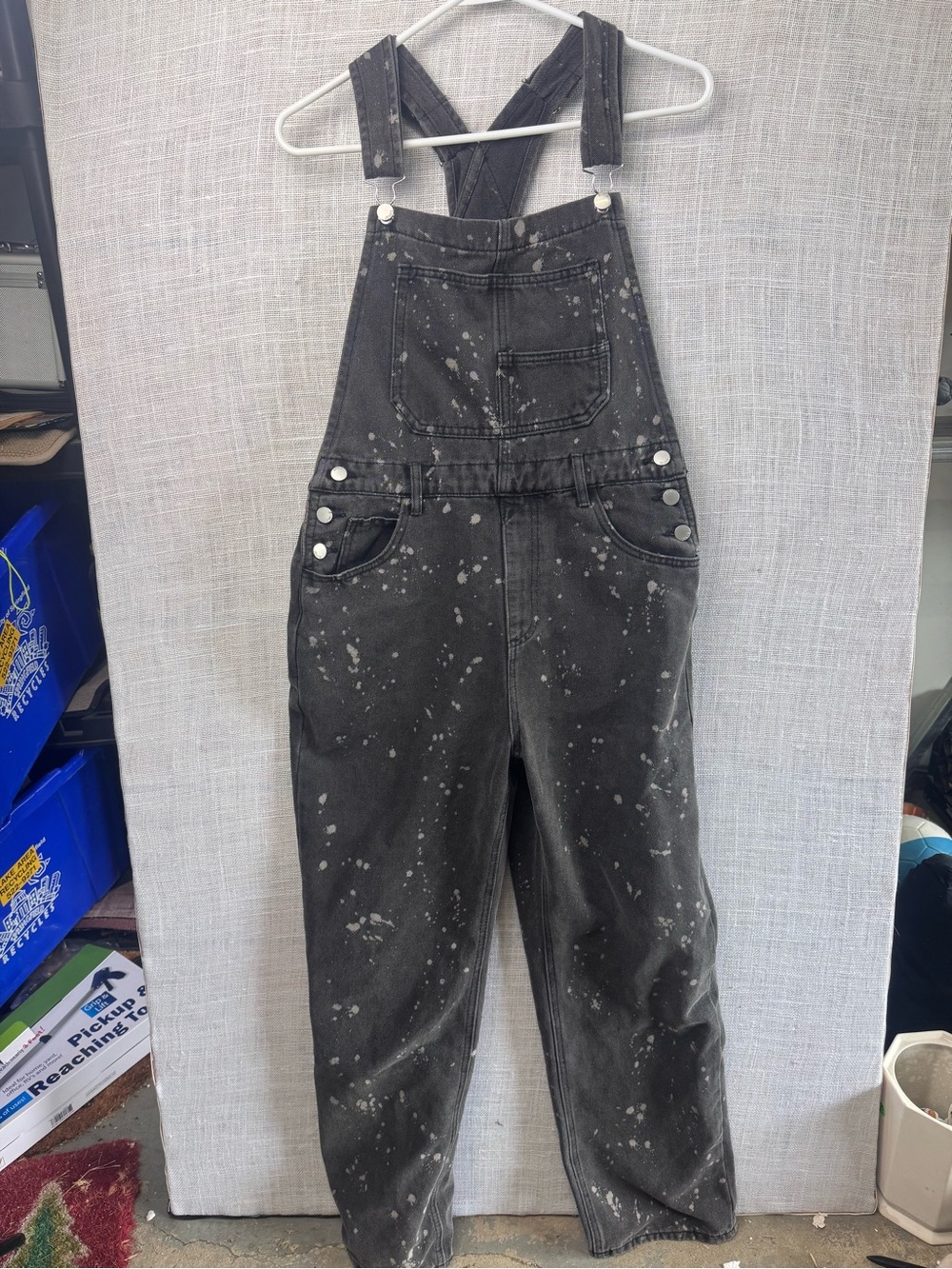 DAVI & DANI Black Paint-Splatter Denim Overalls